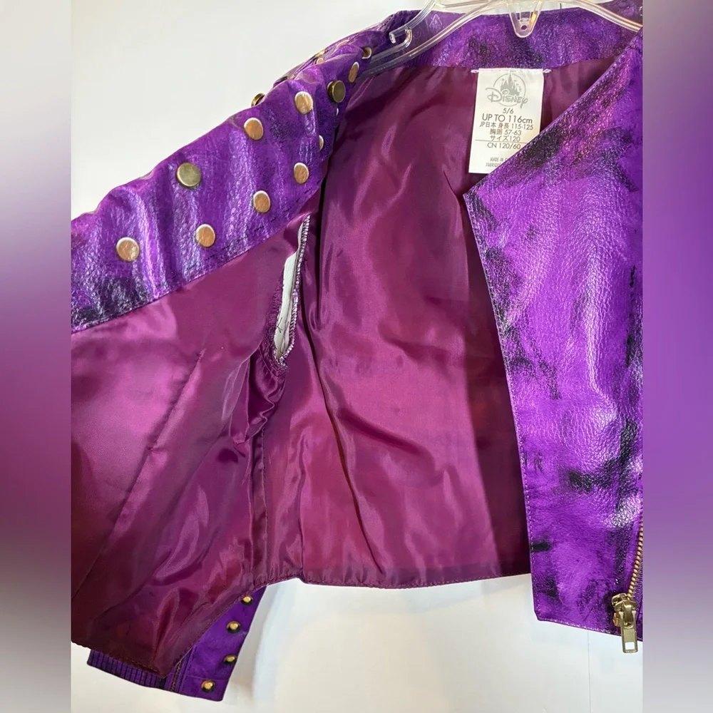 Disney Purple Studded Cropped Leather Moto Jacket with Gold Accents Size 5/6 NWT
